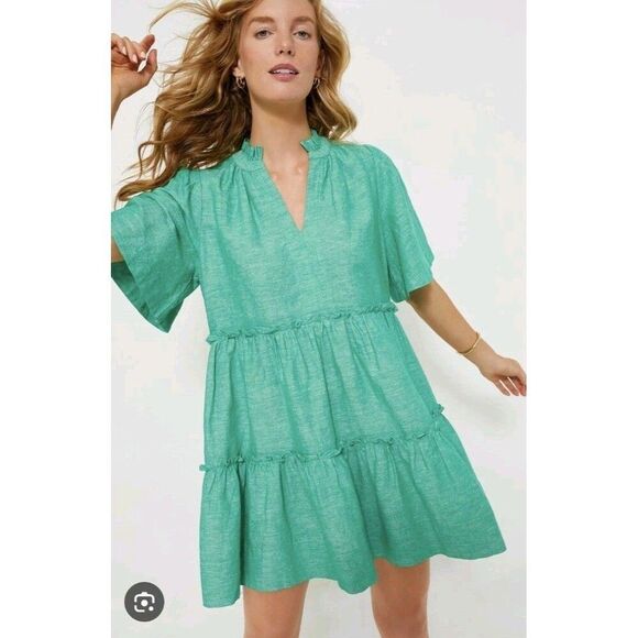 Tuckernuck Dresses & Skirts - Tuckernuck Sea Green Linen Blend Crawford Mini Ruffle Dress Sz M Preppy
